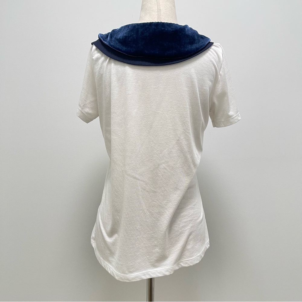 Joey Wolffer Reworked Blue Velvet Collared White T-Shirt Size Small - Picture 7 of 10